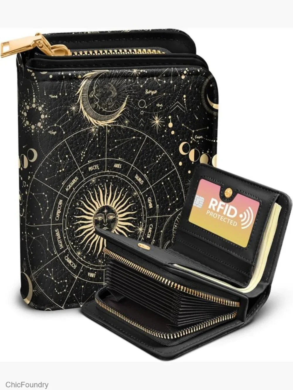 RFID Accordion Card Holder Wallet for Women Large Capacity Zip Around